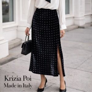 Vintage Krizia Poi Black Velvet Skirt Made in Italy Shimmer Polka Dot Size S/M